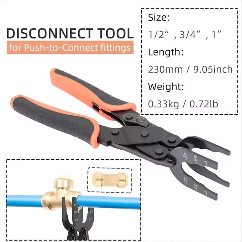Disconnect Tong Sized 1/2 inch, 3/4 inch, 1 inch, Removal Tool used for Demount Brass Push Fit, Push-to-Connect Fittings
